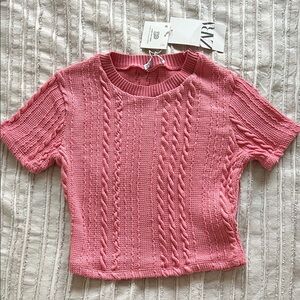Zara Short Sleeve Pink Cable Knit Top